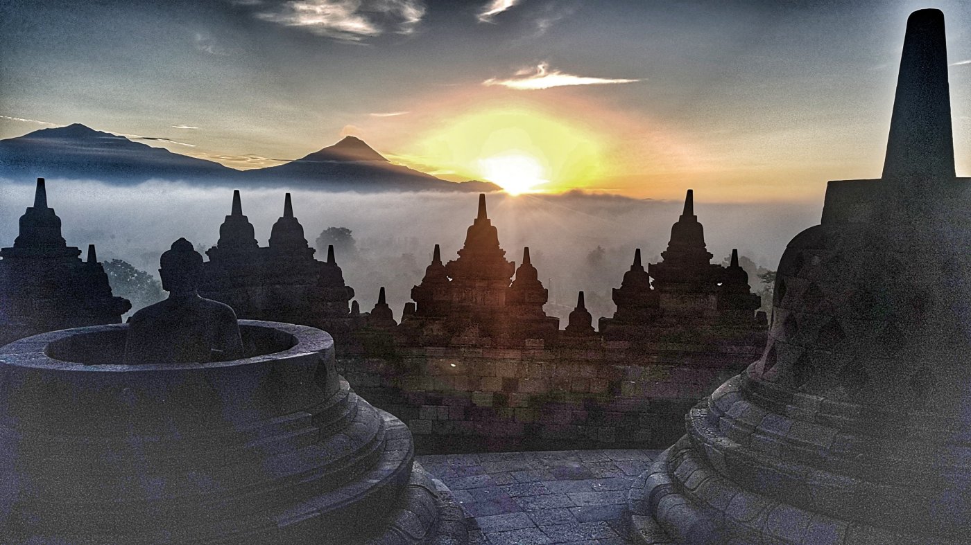 Sunrise viewed from Borobudur Temple