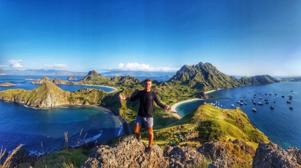 Calum poses for photo at top of remarkable Padar Island