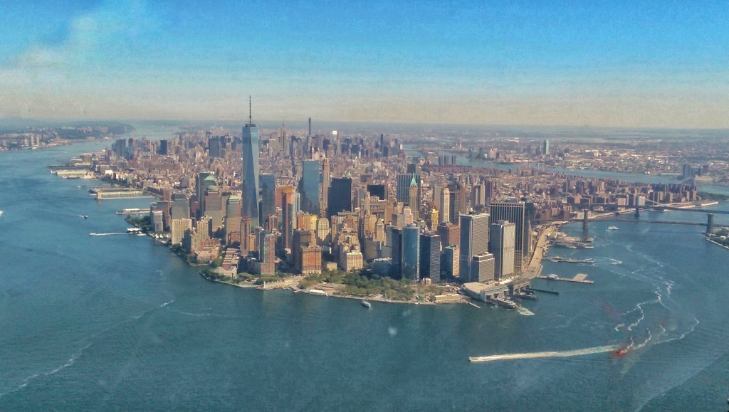 New York Skyline, view from a Helicopter looking back on the city.