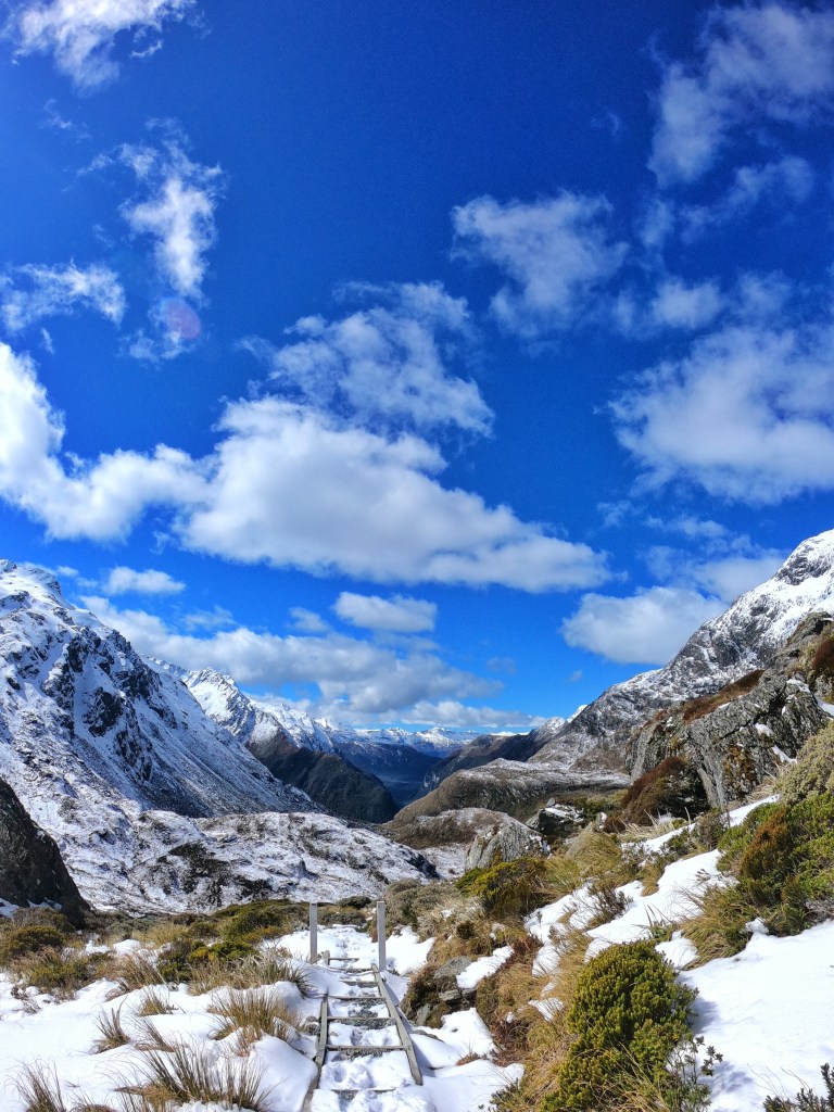 View down the valley from Lake Harris on the Routeburn Track New Zealand