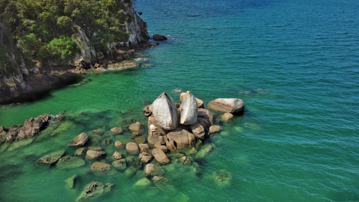 Drone shot of Split Apple Rock New Zealand