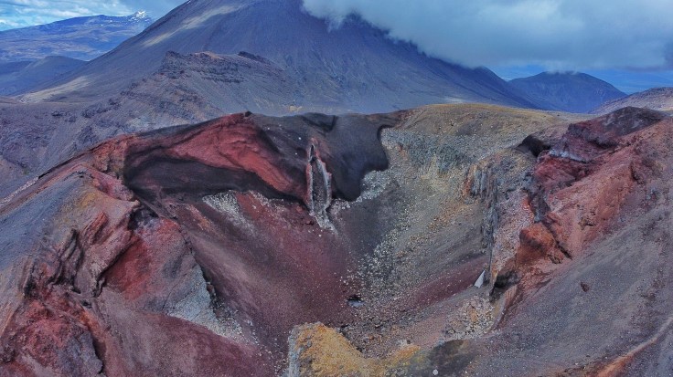 Drone shot of the Red Crater Tongariro Crossing
