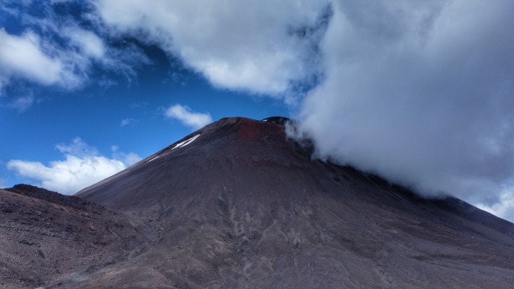 Mt Mount Ngauruhoe covered in cloud