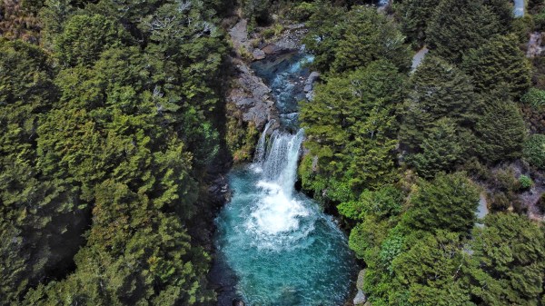 Drone photo of Gollum Pools, New Zealand
