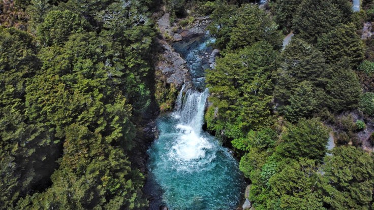 Drone photo of Gollum Pools, New Zealand