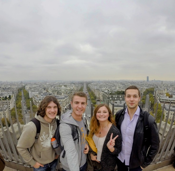 Group of friends at the top of the Arc de Triomphe